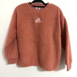 NWT Adidas Girls Sherpa Crew Neck Sweater Pink/Coral Girls 14